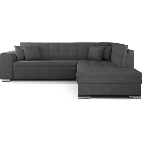 Canapé convertible angle droit tissu gris et chromé Pika 260cm (1/5)