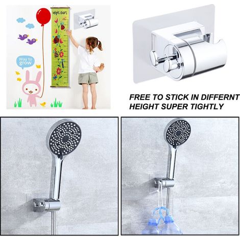 support douche sans percage, fixation par colle, réglable à 45°, support pommeau de douche universel avec crochet, support douchette, support de douchette toilette WC (1/3)