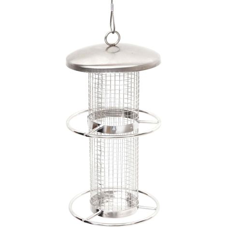 Vogelfutterstation HHG-204, Futterspender Futtersäule, Edelstahl 27cm