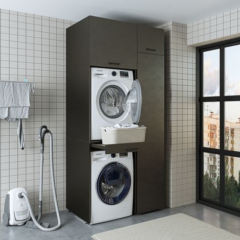 Roomart DUO-I Waschmaschinenschrank 112 cm, Schwarz-Eiche