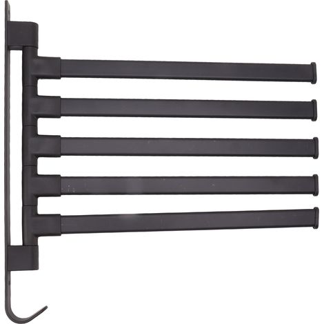 Barre porte-serviettes pivotante noire sans perçage, porte-serviettes mural d'angle pour salle de bain, 5 bras (1/5)