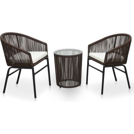 Ensemble de bistro 3 pcs avec coussins Rotin PVC Marron (1/5)