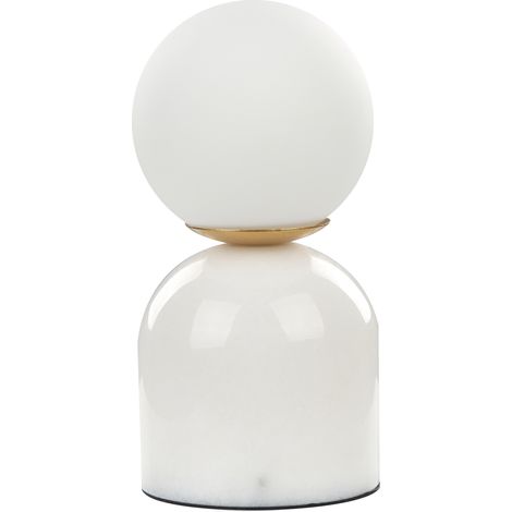 Lámpara de mesa mármol blanco KIWI moderna pantalla redonda de vidrio una sola luz base de mármol blanco (1/5)