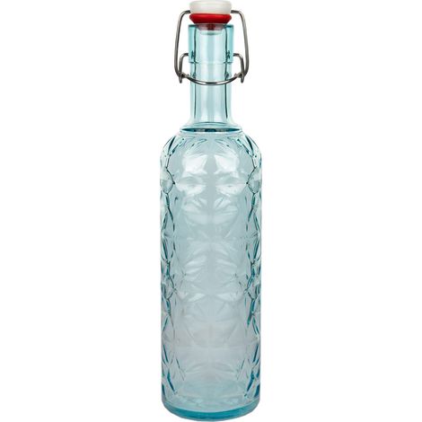 Bouteille en verre bleu transparent avec fermeture à étrier de 1 litre Vente unitaire Idéale pour la réutilisation et le stylisme (1/4)