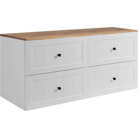 Set di mobili da bagno sotto lavabo, bianco / rovere Craft, 120 (2 x 60) x 46 x 58 cm , 3 colori di maniglie inclusi