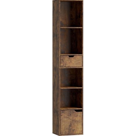 Librería de 6 niveles con cajón y armario, estante regulable, 30 x 24 x 158 cm, marrón, HOMVRA (1/5)