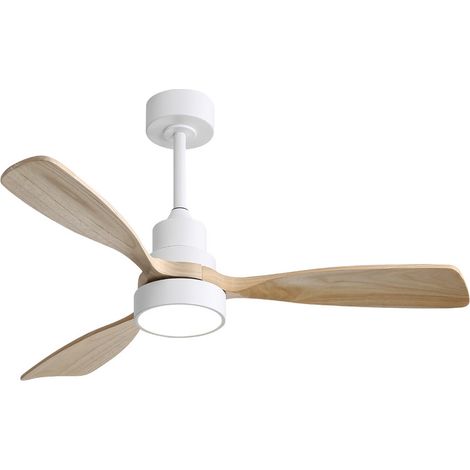 Ventilateur de plafond moderne 48 pouces à 3 pales en bois massif – Lumière LED, moteur DC, 6 vitesses avec télécommande (1/5)
