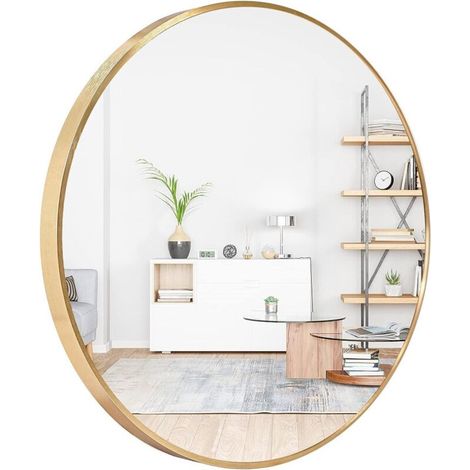 Runder Spiegel 60 cm – Goldfarbener Metallrahmen – Bruchsicher – Für Eingangsbereich, Badezimmer, Wohnzimmer – Einfache Montage (1/4)