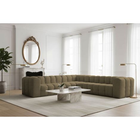 Ecksofa Designersofa SOLVIE in Stoff Moly Moosgrün Seite Universal