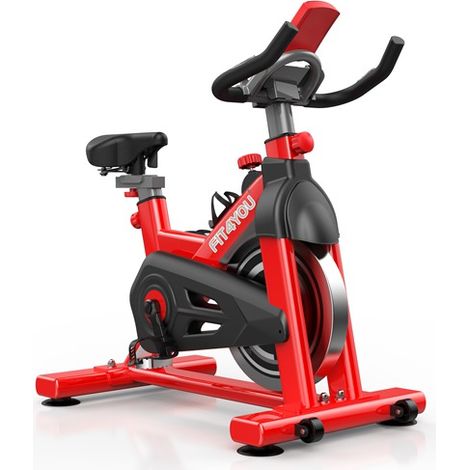FIT4YOU Exercise Bike Indoor Cycling Home Gym Workout Cardio Fitness LCD Monitor Red and Black (1/5)
