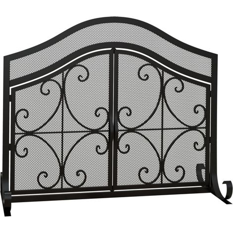 Grille de protection pour cheminée panneau unique en maille d'acier 105 x 40 x 80,5 cm noir (1/5)