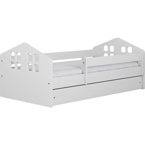 Lit enfant 80x140 cm avec tiroir et barrière avec matelas blanc modèle Kacper (1/5)