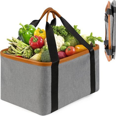 Trintion Einkaufskorb faltbar, 30L große Einkaufstasche mit robusten Henkeln, Tragekorb für den täglichen Einsatz - Ideal als nachhaltiger Shopper & Picknickkorb (Grau) (1/5)