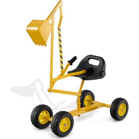 Pelle mécanique enfant jaune en métal avec bras réglables, godet flexible, dossier et rotation 360 pour jardin, parc et bac à sable (1/5)