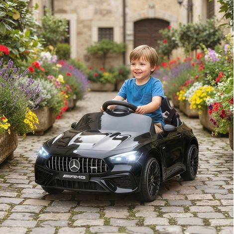 Auto elettrica per bambini Mercedes-AMG su licenza, 12V, telecomando, LED, nera HAVRYA (1/5)
