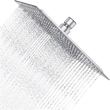 Pommeau de douche carré effet pluie, en acier inoxydable 304, ultra-fin et puissant, à jet haute pression, finition nickel brossé (25 cm, 196 jets). (1/5)