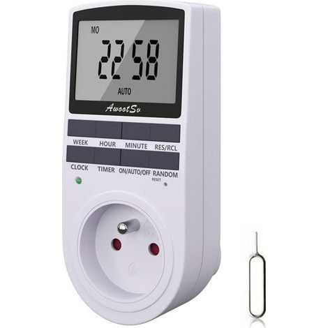 Programmable digital outlet timer – 5.7 cm LCD screen – Anti-theft random mode – 10 ON-OFF programs – Energy saving (1/5)