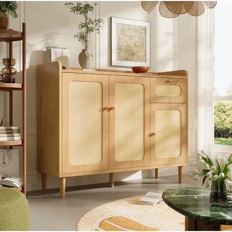 Buffet 120x40x91 cm en MDF effet chêne brun, avec rangement pour salon, FloraGrace (1/5)