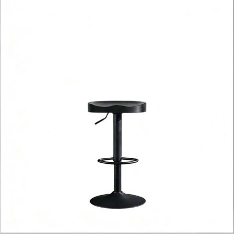 Taburete de bar giratorio regulable negro con asiento de madera y base metálica (1/5)