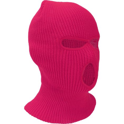 Masque intégral tricoté à 3 trous, coupe-vent, chaud, pour l'hiver, sports de plein air, ski, rouge rosé (1/5)