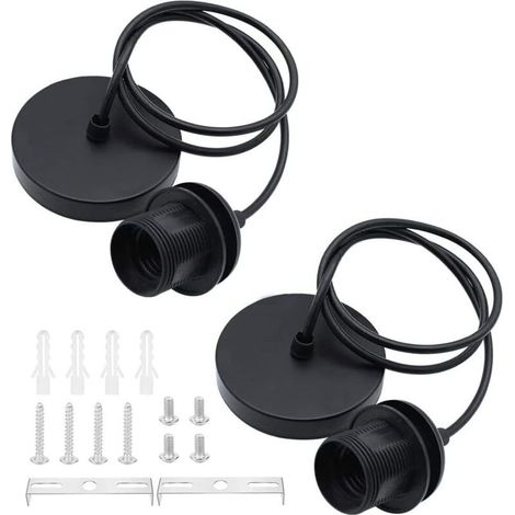 Lámpara colgante con cable E27 de 2 piezas, con cable de 100 cm y soporte E27, ideal para bar, cafetería, tienda de ropa, hotel (negro). (1/4)