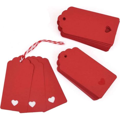 50 etiquetas rojas troqueladas con forma de corazón, perfectas para regalos de San Valentín, bodas, Día de la Madre y decoraciones.