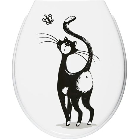 Schläfer 4647130 Copriwater Universale chiusura rallentata Tavoletta con Disegno Gatto, Coprivaso, Sedile Wc in Termoindurente Cortina con Motivo, Forma Ovale, Cerniere Regolabili in Metallo (1/5)