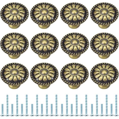 Lot de 12 boutons de tiroir ronds pour meubles, armoires, commodes, portes, bureaux, chambres, placards (Bronze) (1/5)