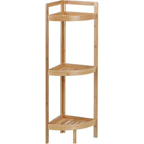Étagère de coin en bambou naturel 3 niveaux rangement salle de bain cuisine design moderne ambiance cosy (1/5)