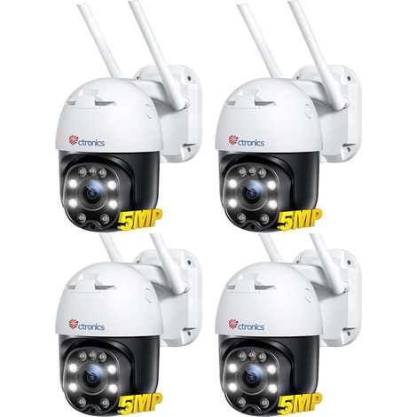 Ctronics 5MP Caméra Surveillance Lot de 4 WiFi 2,4/5GHz, Suivi Auto, Alarme Son et Lumière,Vision Nocturne Couleur, FTP/NAS/Cloud/128GB TF, Détection Humaine (1/5)
