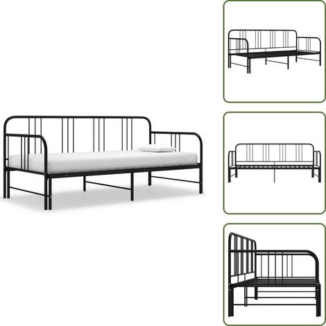 The Living Store Estructura sofá cama extraíble sin colchón metal negro 90x200cm - Cama de metal