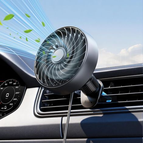 Ventilateur de voiture USB pour aération - Moteur silencieux sans balais à 3 vitesses - Fixation par crochet - Rotation à 360° - Connexion USB 5 V - Non rechargeable - Convient aux voitures, camions, (1/5)