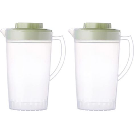 Lot de 2 cruches en plastique transparent avec couvercle, carafes pour jus et eau, design moderne pour table (1/5)