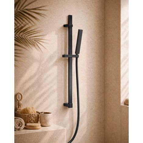 Exagonshop Asta doccia quadra con saliscendi in ottone nero opaco