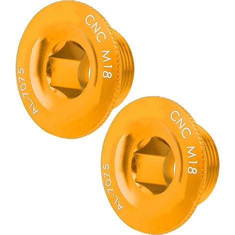 Set aus 2 M18 Kurbelkappen für Fahrräder, staub- und wasserdicht, aus Aluminiumlegierung, für Prowheel Hohlkurbelgarnitur, goldfarben. (1/5)
