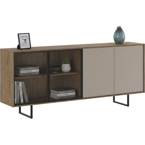 Credenza Malnate, Madia Cassetti, 3 Ripiani, Apertura Battente, 200x40x87h cm Marrone Noce