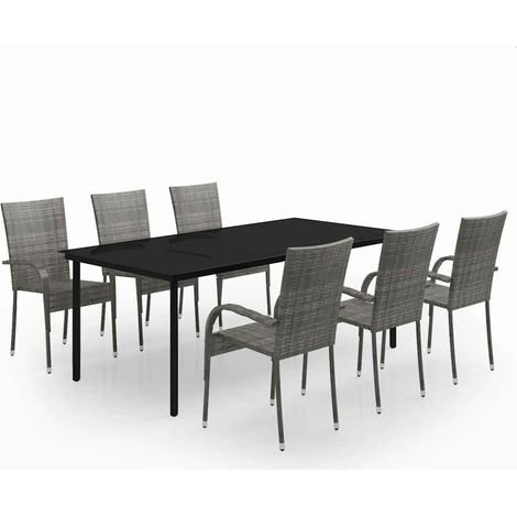 Maison Exclusive - 7-tlg. Garten-Essgruppe Grau und Schwarz (1/5)