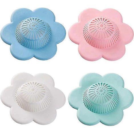 Lot de 4 protections de bonde de douche et baignoire en silicone avec ventouses, pour cheveux et cheveux. (1/5)