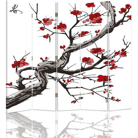 Paravent Cerisier Japonais   Élégance et Sérénité Zen - 180 x 180 cm - 1 face déco, 1 face noir
