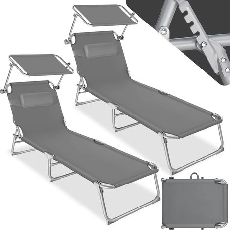 Lot de 2 transats pliables acier 4 positions coussin polyester gris