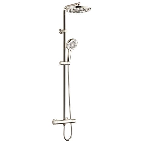 Edouard Rousseau – Colonne de douche thermostatique inox brossé – Tête extraplate orientable Ø 250 mm – Douchette 3 jets – Sécurité anti-brûlure 38°C