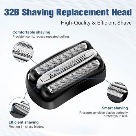 32B Tête De Rasage électrique Pour Braun Série 3 Compatible,Pièce De Rechange Pour Tête De Rasage Noire Série 3 300S/301S/310S/320S
