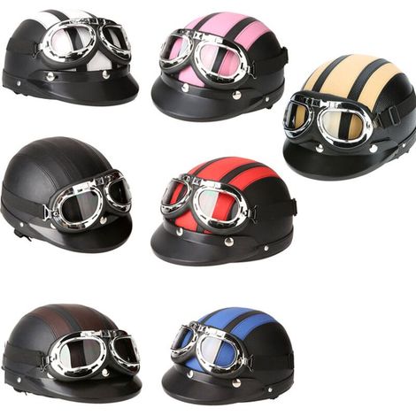Eosnow Casque demi-cuir à visage ouvert pour moto et Scooter, avec visière, lunettes UV, Style Vintage, 54-60cm (1/4)