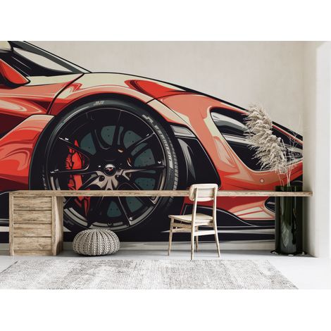 Papier peint voitures - gros plan sur une voiture de sport rouge - 150 x 250 cm (1/2)