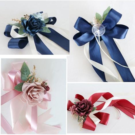 Nœud De Voiture - Fleur Artificielle En Soie - Pour Décoration Mariage Porte Voiture Champagne - Lot De 4 (1/5)