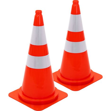 ECD Germany Lot de 2 Cônes de Signalisation 75 cm, Orange, Plot de Chantier Réfléchissant avec 2 Bandes et Empilable, Grande et Robuste avec Fente pour les Doigts, Régulation Trafic Contrôle Routier (1/5)