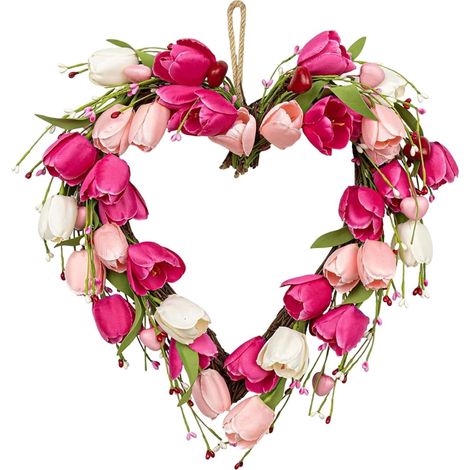 Guirlande En Forme De Coeur - Guirlande De Tulipes Roses Et Rouges - Décoration Printemps Saint Valentin Mariage Anniversaire - 40 Cm - 1 Pièce (1/5)