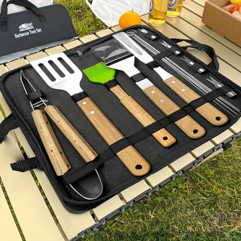 Outdoor Camping Barbecue Outil Combinaison Accessoires Barbecue Sac En Acier Inoxydable Grill Set, 15 Pièces (1/5)