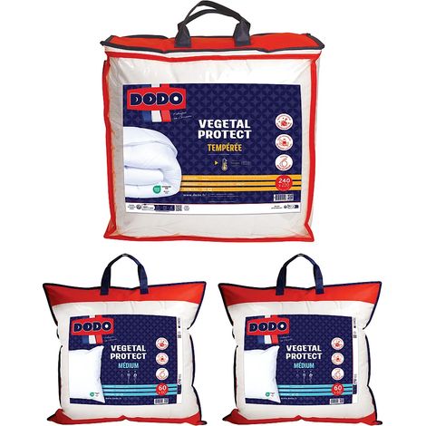 Pack DODO Couette 220 x 240 cm + 2 oreillers 60 x 60 cm - Protection anti acariens naturel -VEGETAL PROTECT