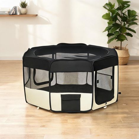 Barrière pour chien negro y CREMA en tela Oxford 120 x 48 x 58 cm (1/5)